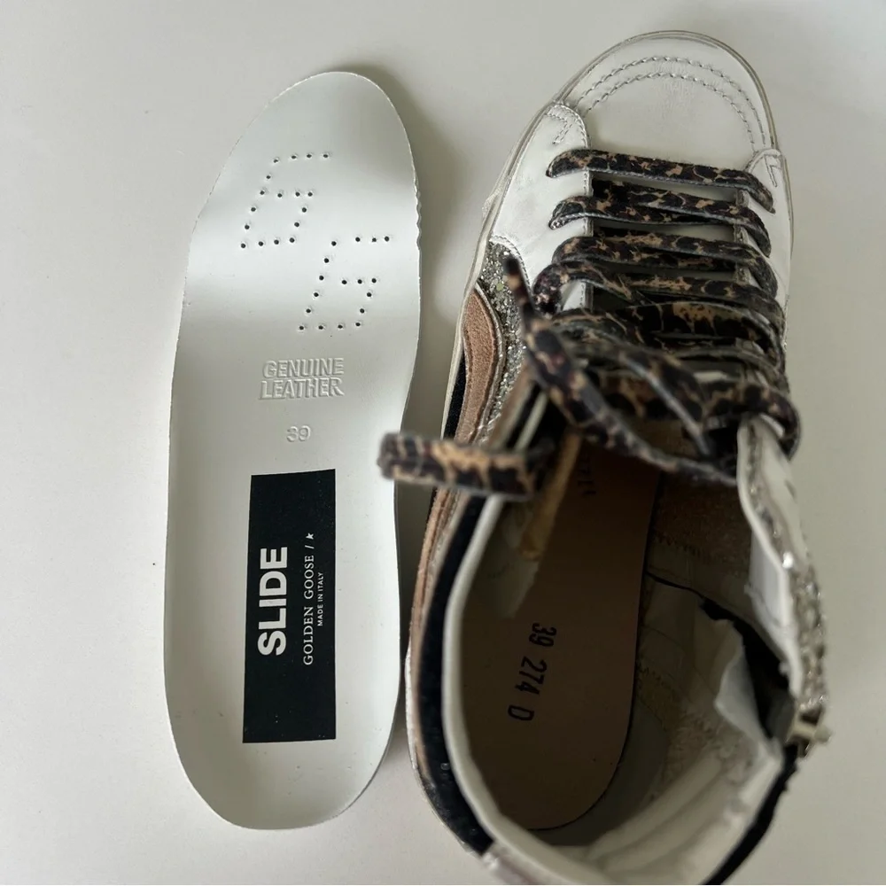 Golden Goose Slide Mid Top Mids Slides Glitter Leather Sneakers NIB